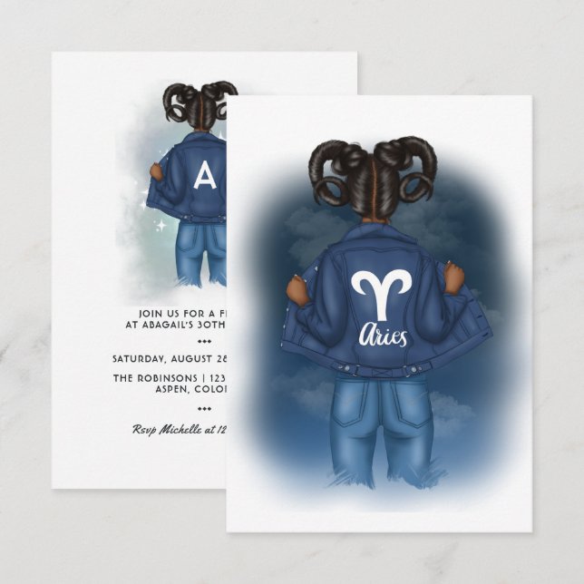 African American Aries Zodiac Sign Birthday Party Invitation (Front/Back)