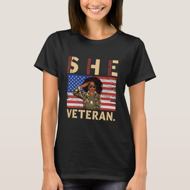 African American Army Veteran Woman T-Shirt (Front)