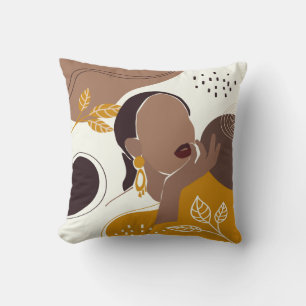 African American Art, Leaf Girl Print, Black Woman Cushion