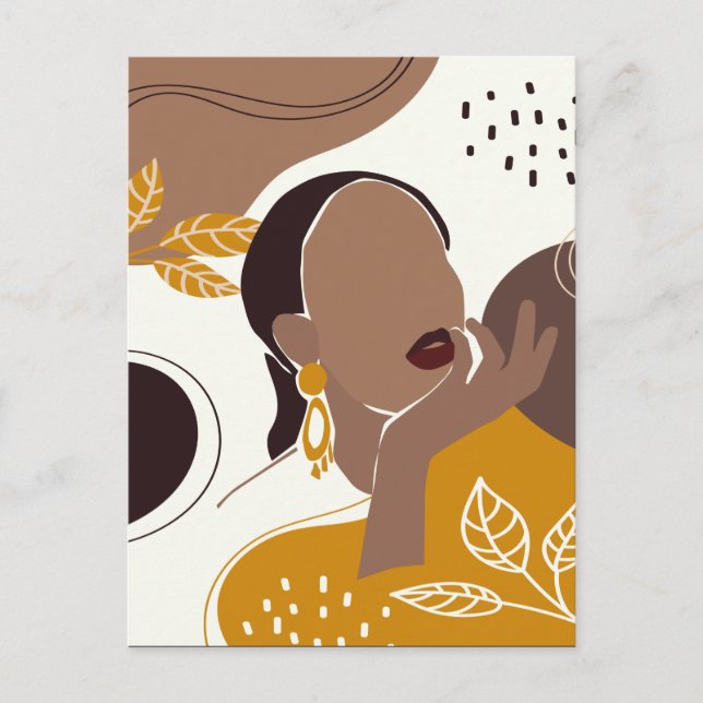 African American Art, Leaf Girl Print, Black Woman Postcard (Front)