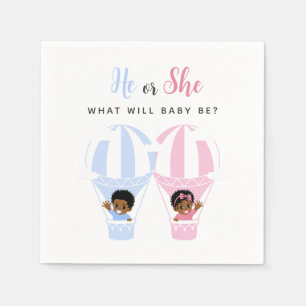 African American Baby Air Balloon Gender Reveal Napkin