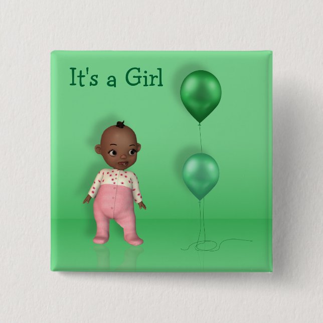 African American Baby Balloons It's a Girl Button (Front)