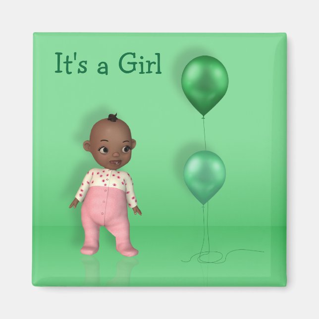African American Baby Balloons - It's a Girl Magnet (Front)