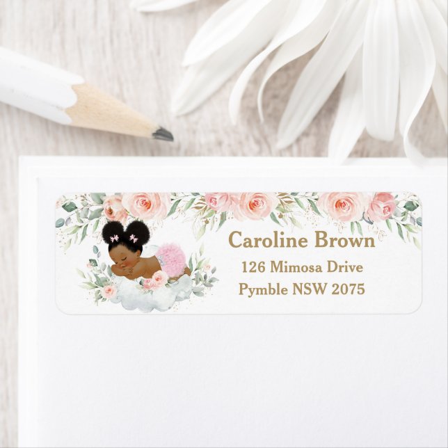 African American Baby Blush Floral Return Address  (Insitu)