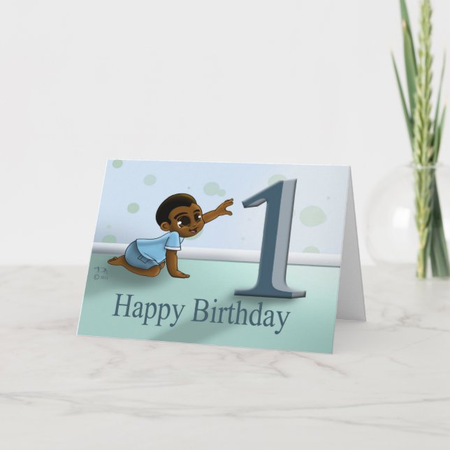 African American Baby Boy 1st Birthday Card (Front)