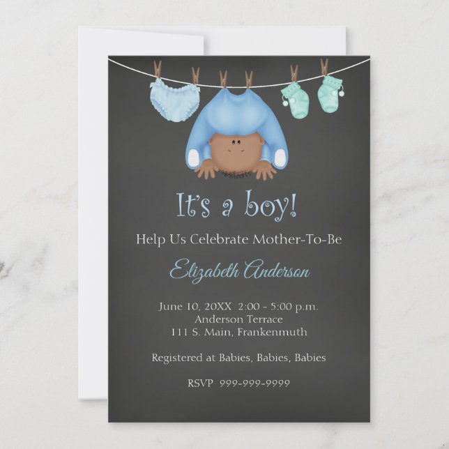 African American Baby Boy Baby Shower Invitation (Front)
