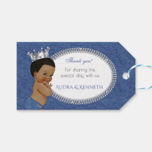 African American Baby Boy Denim & Diamonds Crown Gift Tags