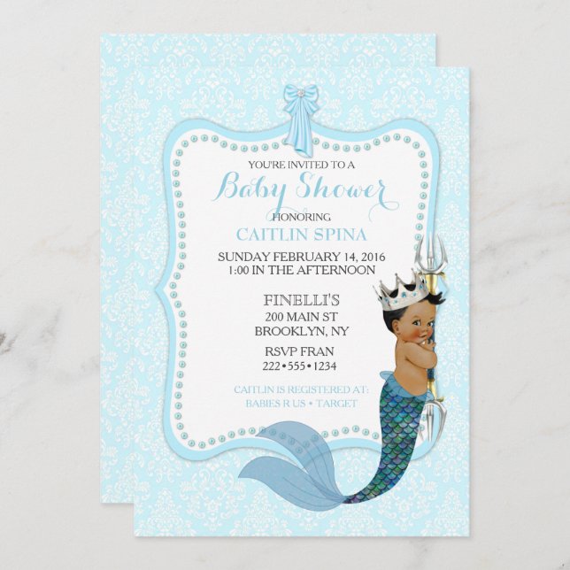 African American Baby Boy Merman Prince Crown Invitation (Front/Back)