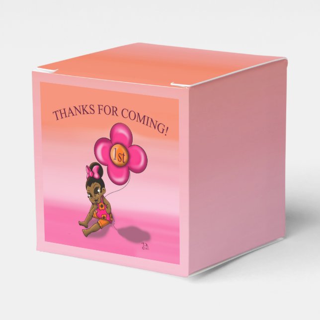 African American Baby Girl 1st Birthday Favour Box (Front Side)