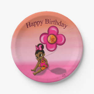 African American Baby Girl 1st Birthday Paper Plate