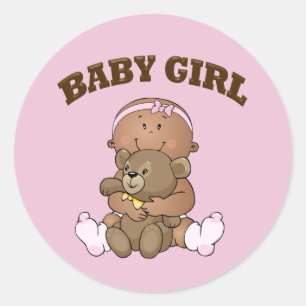 African American Baby Girl and Bear Classic Round Sticker