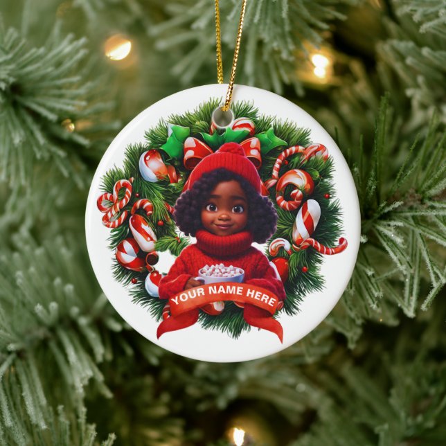 African AMerican Baby Girl Christmas HMarchmellows Ceramic Tree Decoration (Tree)