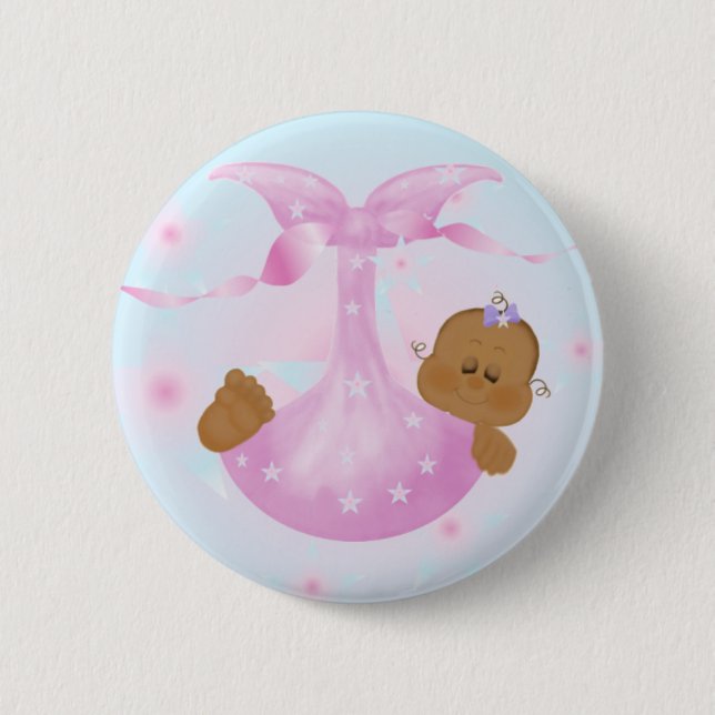 African American Baby Girl in Blanket 6 Cm Round Badge (Front)