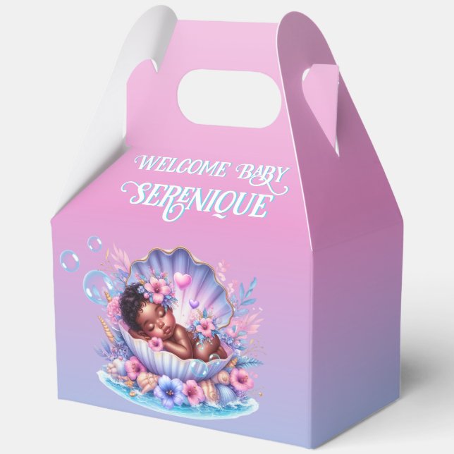 African American Baby Girl in Seashell Pastel Favour Box (Front)