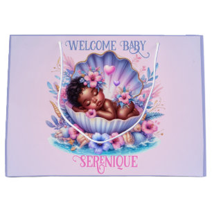 African American Baby Girl in Seashell Pastel Large Gift Bag