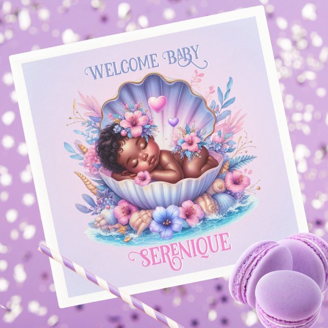 African American Baby Girl in Seashell Pastel Napkin (Creator Uploaded)