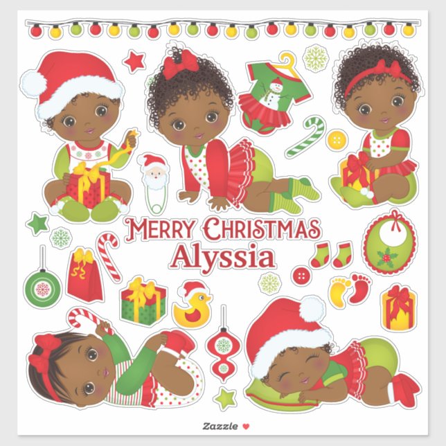 African American Baby Girl Merry Christmas Sticker (Sheet)