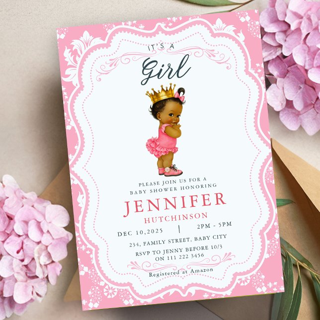 African American Baby Girl Princess Baby Shower Invitation (African American Baby Girl Princess Baby Shower Invitation)