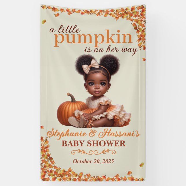 African American Baby Girl Pumpkin Baby Shower Banner (Vertical)