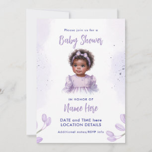 African American Baby Girl Purple Celebration Invitation