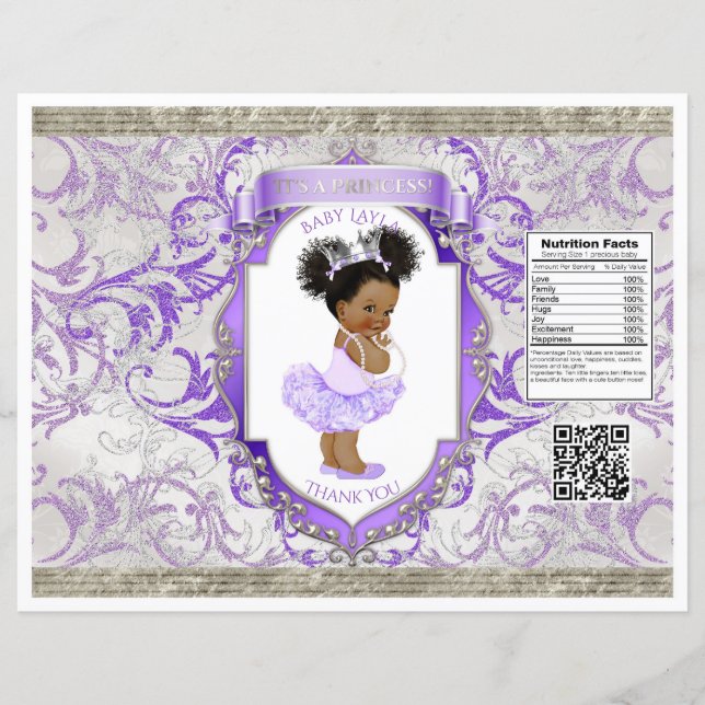 African American Baby Girl Purple Silver Chip Bag (Front)