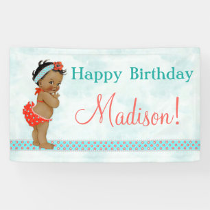 African American Baby Girl Red Bathing Suit Banner