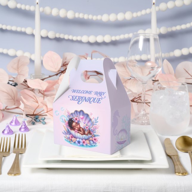 African American Baby Girl Seashell Favour Box (Wedding)