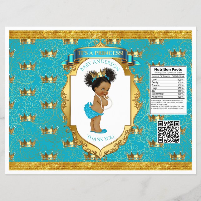 African American Baby Girl Teal Gold Chip Bag Flyer (Front)