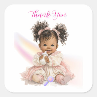 African American Baby Girl Thank You  Square Sticker