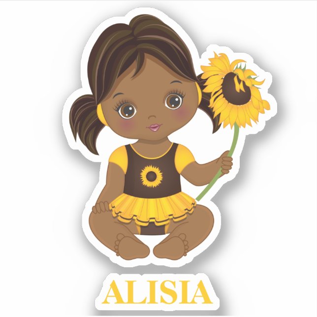 African American Baby Girl with Sunflower Sticker (Front)