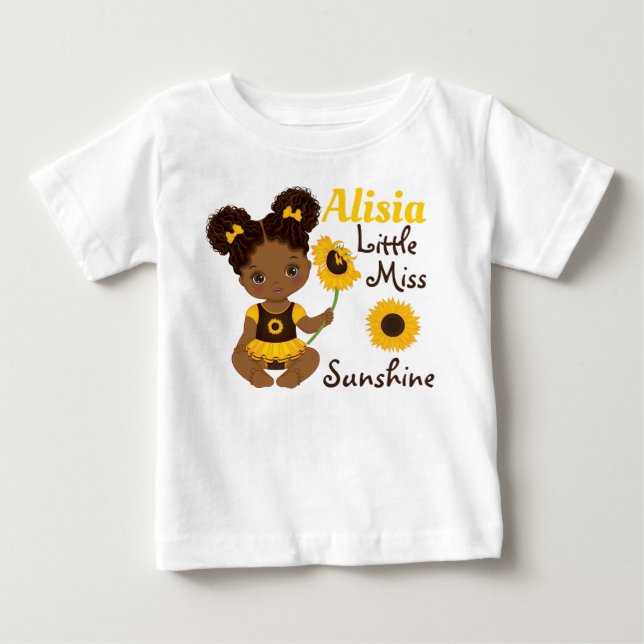 African American Baby Girl with Sunflower T-Shirt (Front)