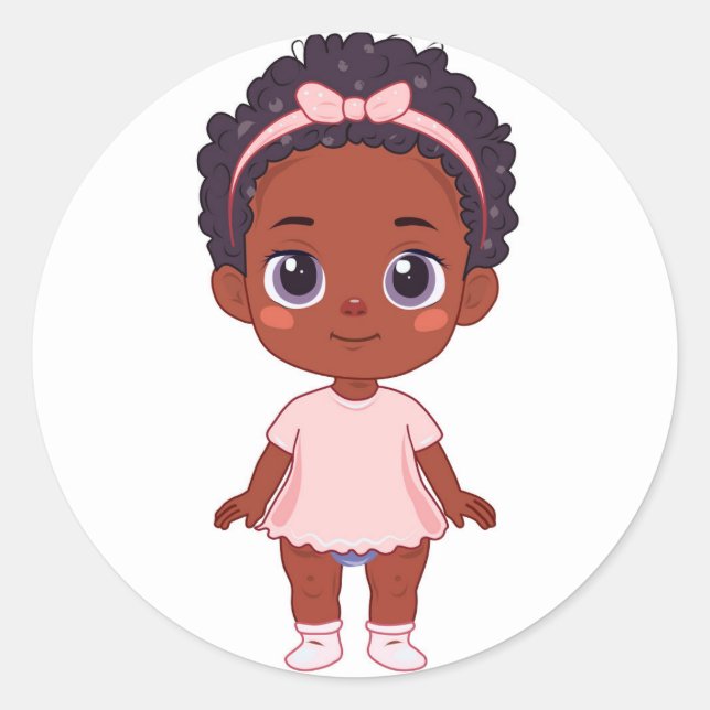 African american baby little girl  classic round sticker (Front)
