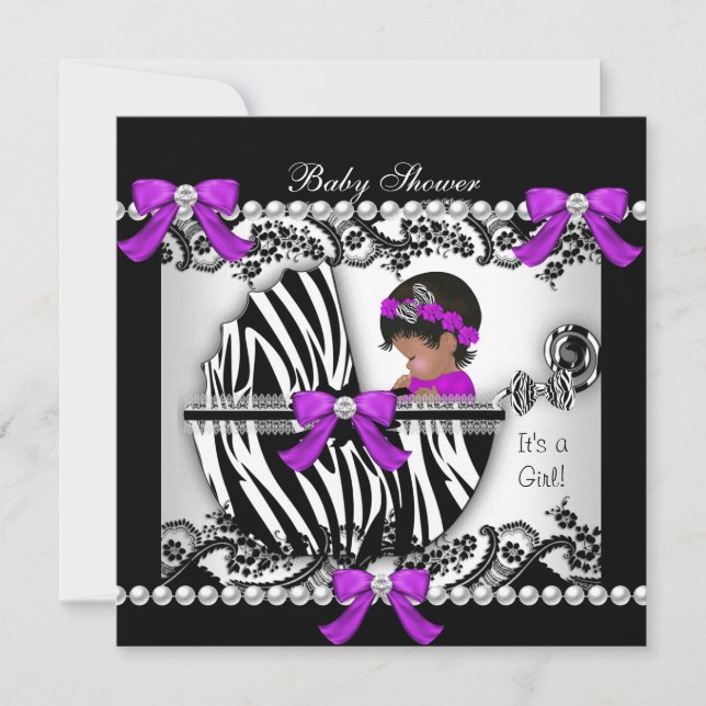 African American Baby Shower Baby Cute Girl Zebra Invitation (Front)