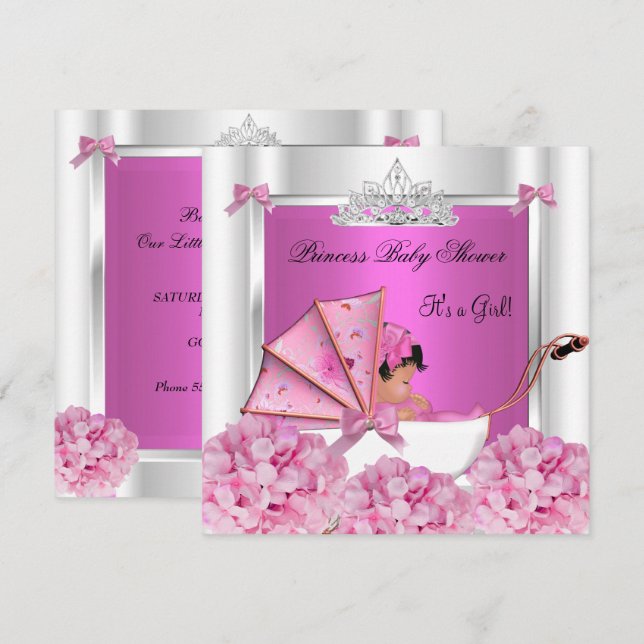 African American Baby Shower Baby Girl Pink Invitation (Front/Back)