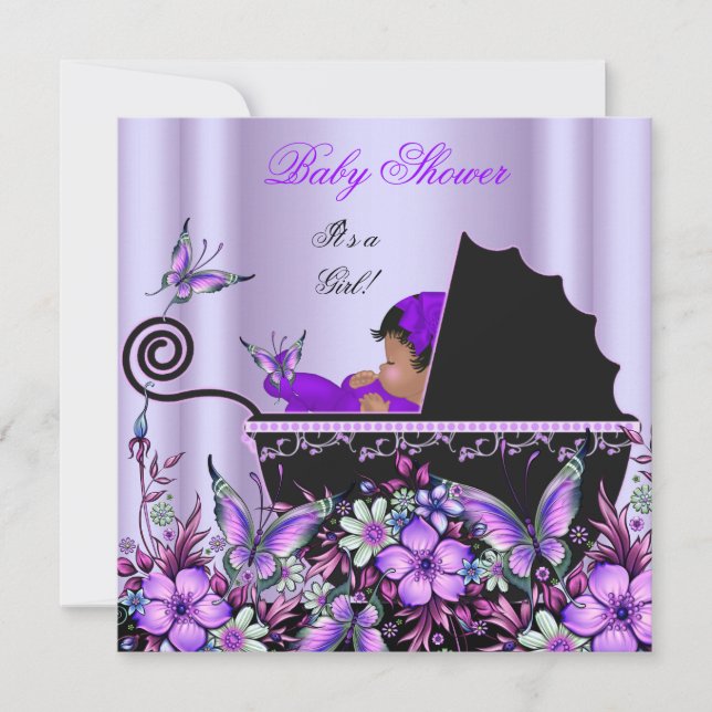 African American Baby Shower Baby Girl Purple Invitation (Front)