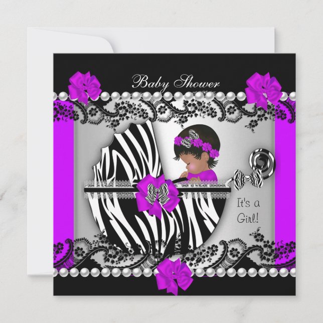 African American Baby Shower Baby Girl Zebra Invitation (Front)