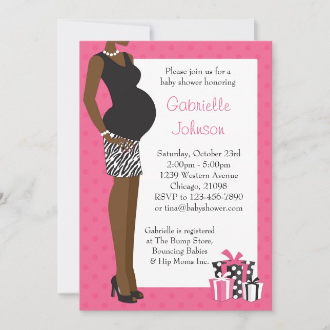 African American Baby Shower for Girl Pink Zebra Invitation (Front)