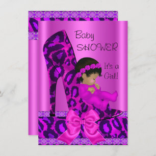 African American Baby Shower Girl Pink Leopard Invitation