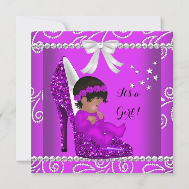 African American Baby Shower Girl Pink Shoe Invitation (Front)