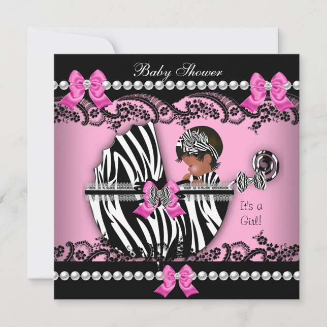 African American Baby Shower Girl Pink Zebra Invitation (Front)