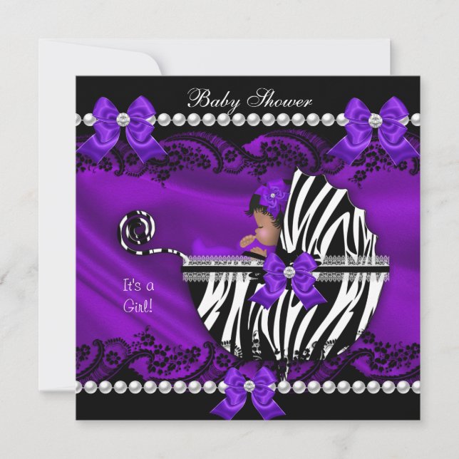 African American Baby Shower Girl Purple Zebra Invitation (Front)