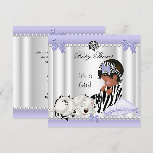 African American Baby Shower Girl Purple Zebra Invitation (Front/Back)