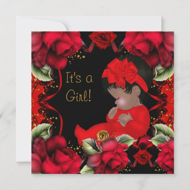 African American Baby Shower Girl Red Rose Invitation (Front)