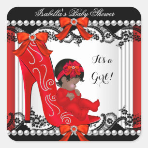 African American Baby Shower Girl Red Shoe Square Sticker