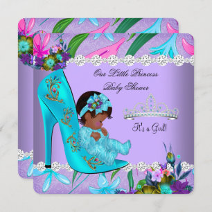 African American Baby Shower Girl Teal Purple Invitation