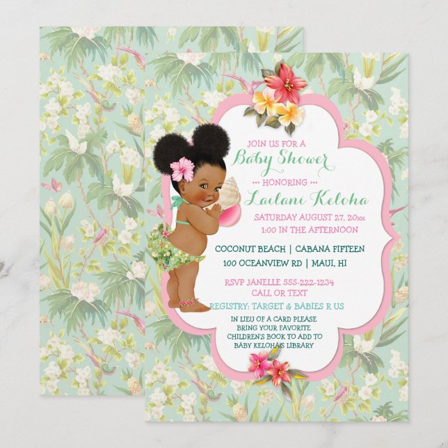 African American Baby Tropical Luau Hawaiian Invitation (Front/Back)