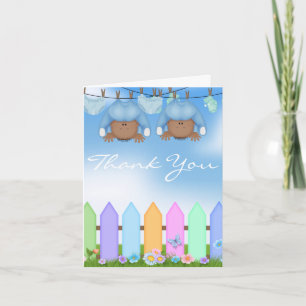 AFRICAN AMERICAN BABY  TWIN BOYS THANK YOU CARD