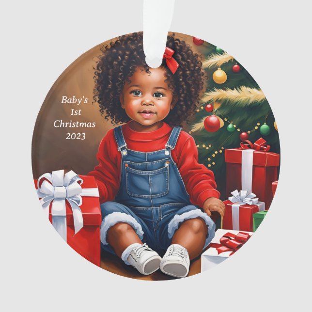 African American Baby's 1st Christmas Ornament  (Front)