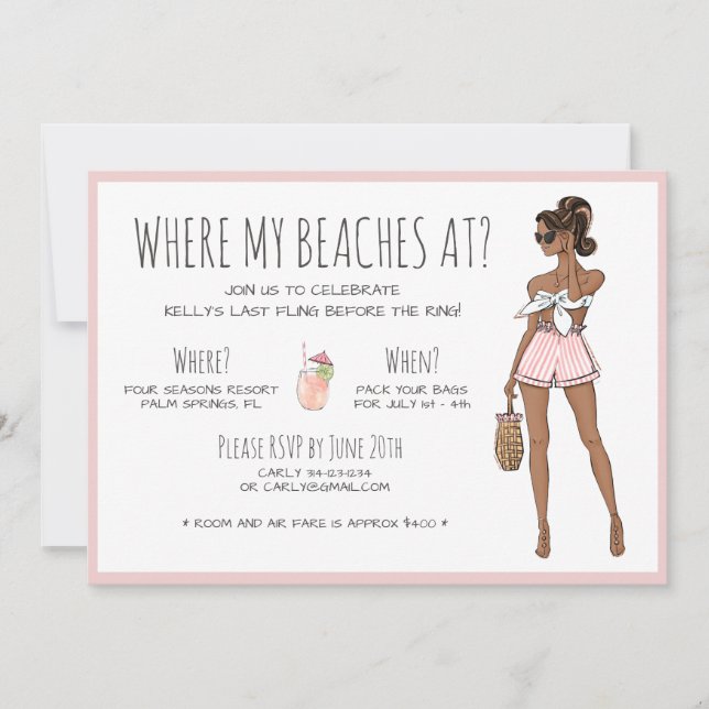 African American Bachelorette Beach Party Weekend Invitation (Front)