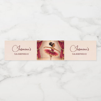 African American Ballerina Birthday Burgundy Gold Water Bottle Label